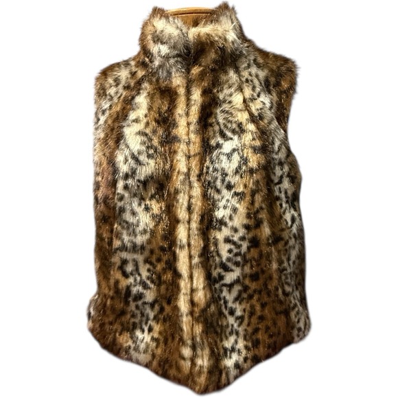 Peter Nygard Multi Brown Faux Fur Leopard Print Vest Size Large - Picture 6 of 9